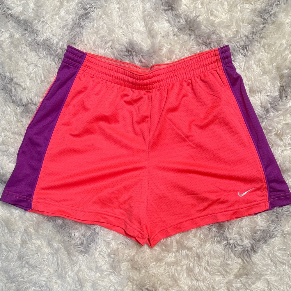 Nike Women's Vibrant Pink and Purple Athletic Shorts